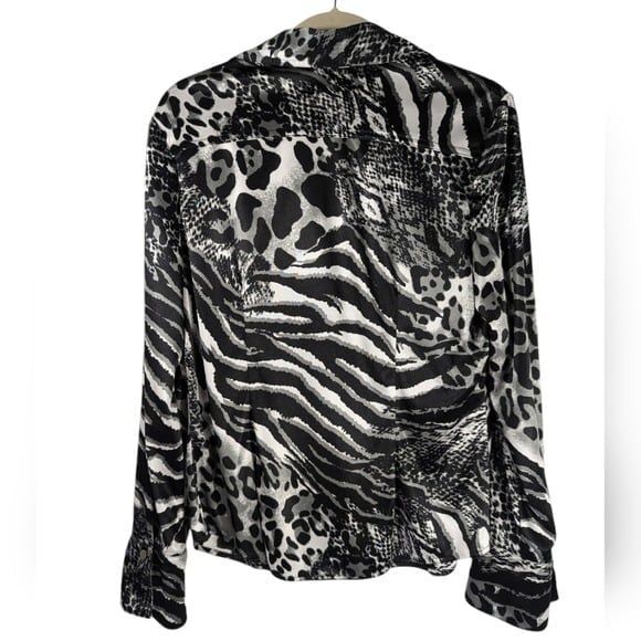 Vintage Cache Animal Print Satin Blouse L – Y2K Glam Rock Street Style Top - Picture 5 of 10
